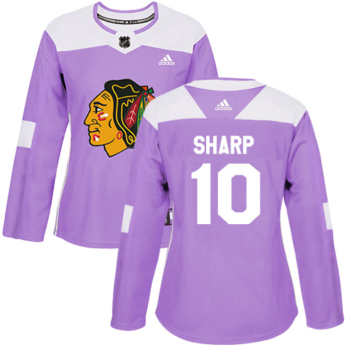 Adidas Blackhawks #10 Patrick Sharp Purple Authentic Fights Cancer Women's Stitched NHL Jersey